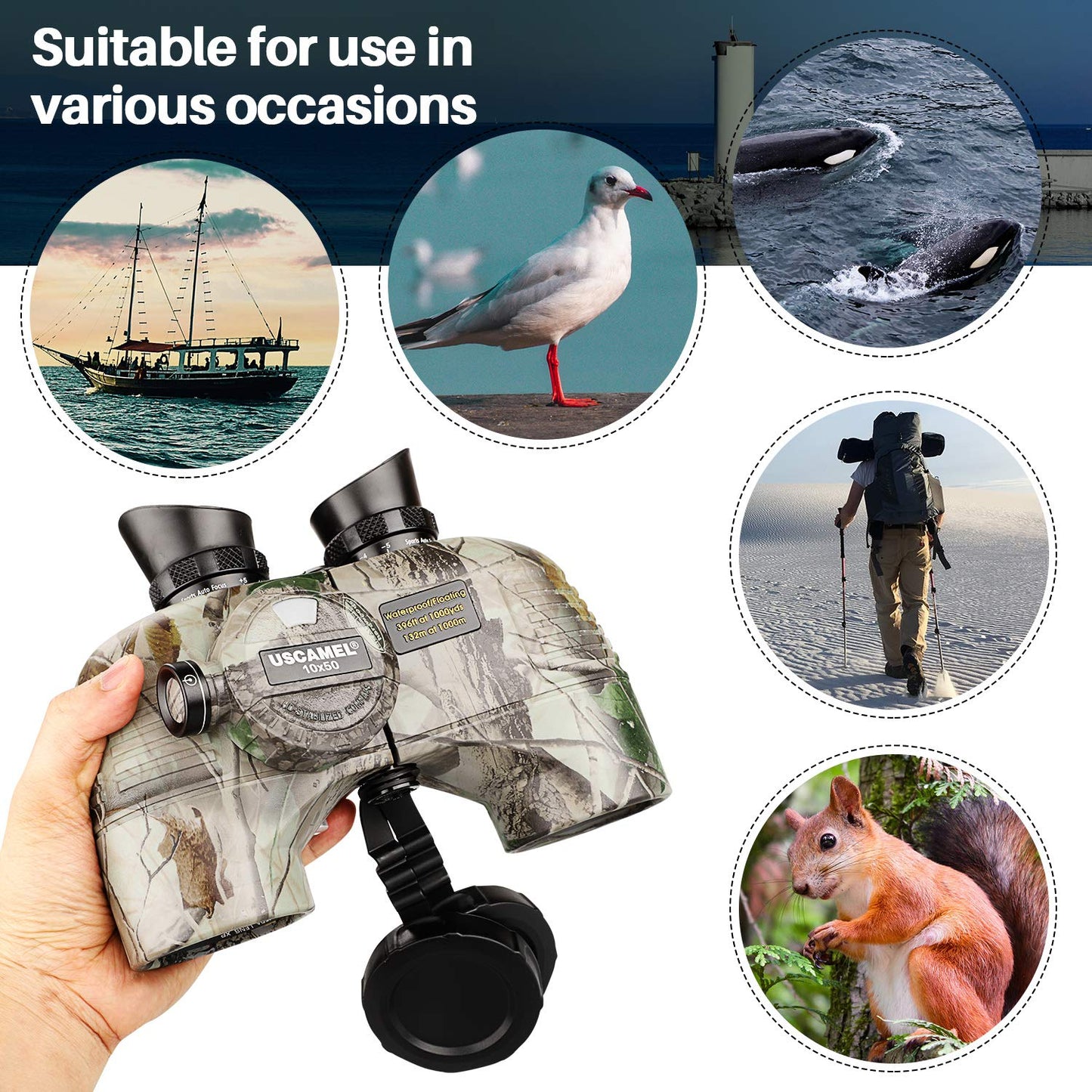 10x50 Marine Binoculars With Rangefinder & Compass