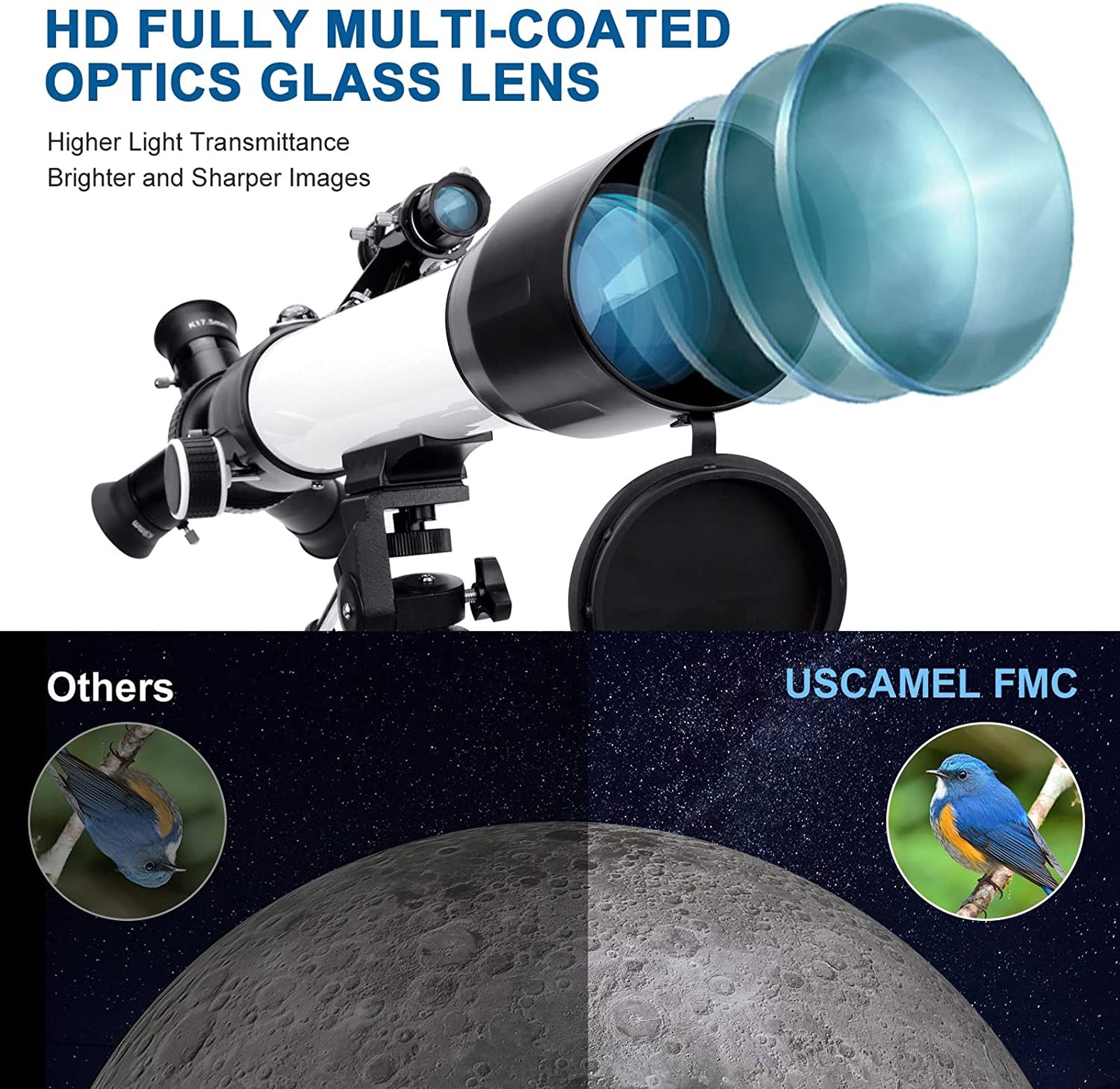 60mm Beginner Telescope With 3in1 Rotatable Eyepiece