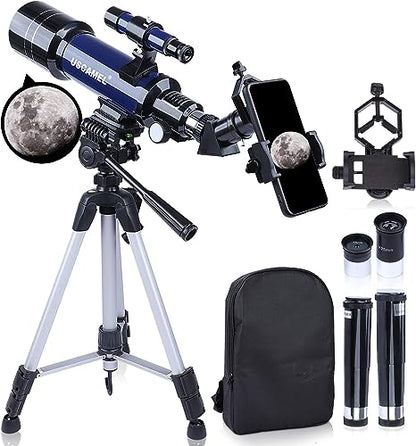 Telescopes for Astronomy Adults, 70mm Aperture 400mm Focal Length Refractor Telescope for Beginners Kids, Portable Telescope with Backpack Tripod Phone Adapter