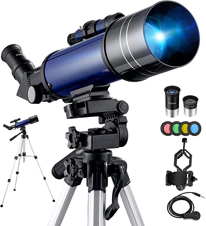 Telescopes for Astronomy, Pro 400-70MM Refractor Telescope for Beginners Adults Kids with Adjustable Tripod, Photo Shutter, 4 Moon Filter, Phone Adapter Mount and Backpack