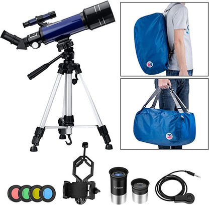 Telescopes for Astronomy, Pro 400-70MM Refractor Telescope for Beginners Adults Kids with Adjustable Tripod, Photo Shutter, 4 Moon Filter, Phone Adapter Mount and Backpack