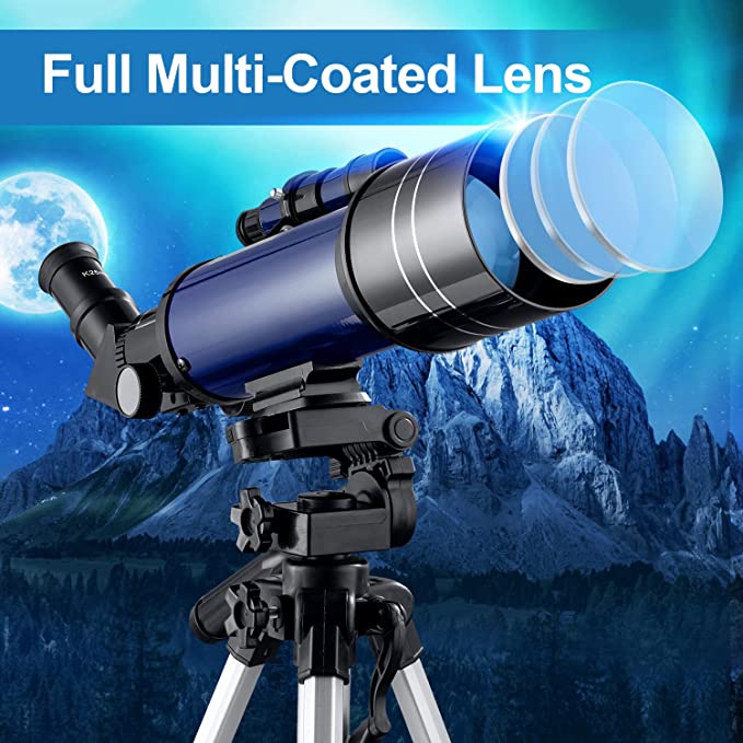 Telescopes for Astronomy, Pro 400-70MM Refractor Telescope for Beginners Adults Kids with Adjustable Tripod, Photo Shutter, 4 Moon Filter, Phone Adapter Mount and Backpack