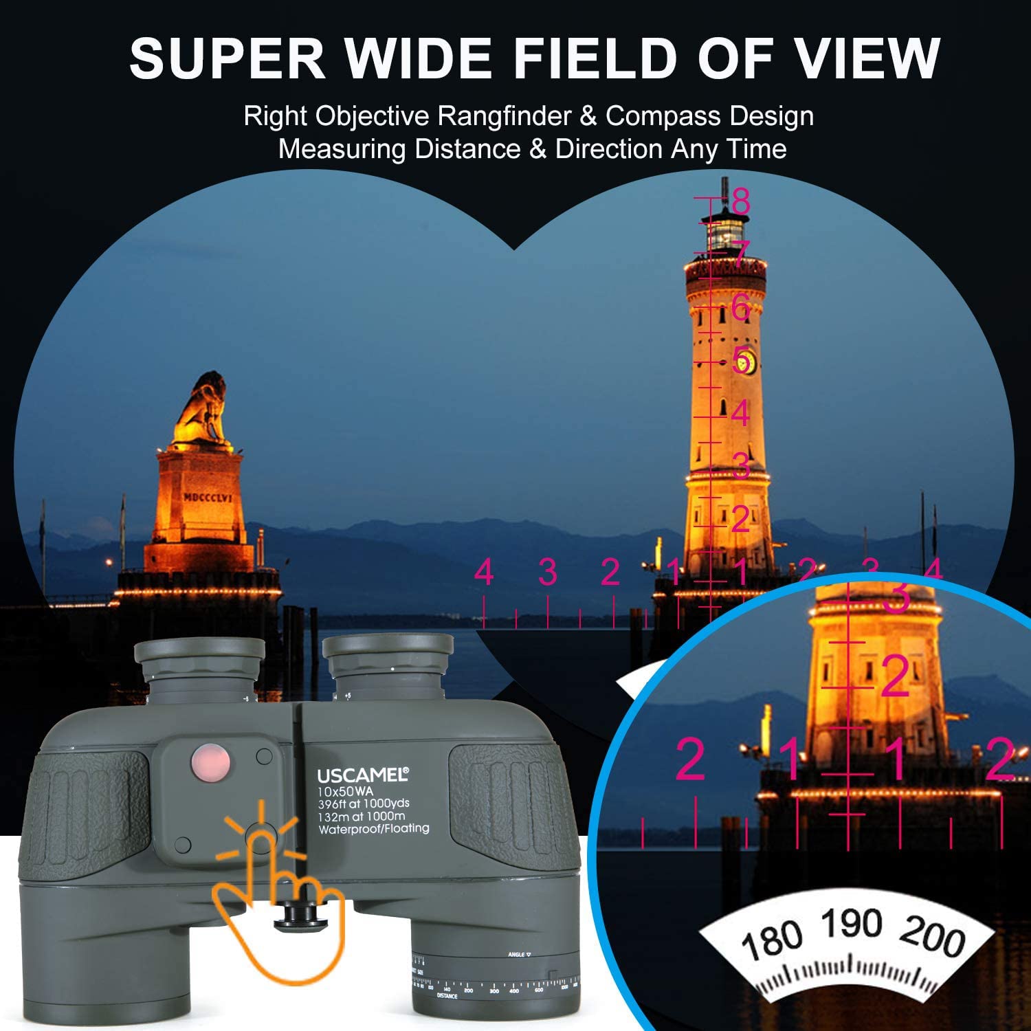 10x50 Waterproof Marine Binoculars With Rangefinder – USCAMEL Optics